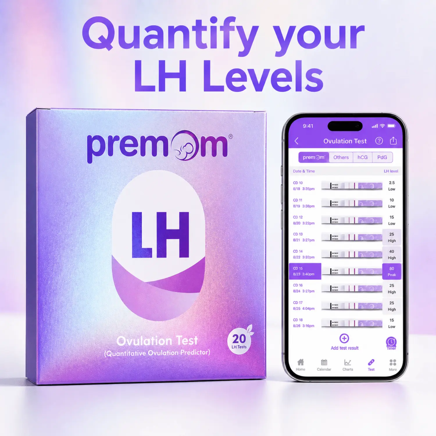 Premom Quantitative Ovulation Test Strips, 20 LH Test, Ovulation Predictor Kit with Smart Digital Ovulation Reader APP, Numerical Ovulation Tests for TTC Women