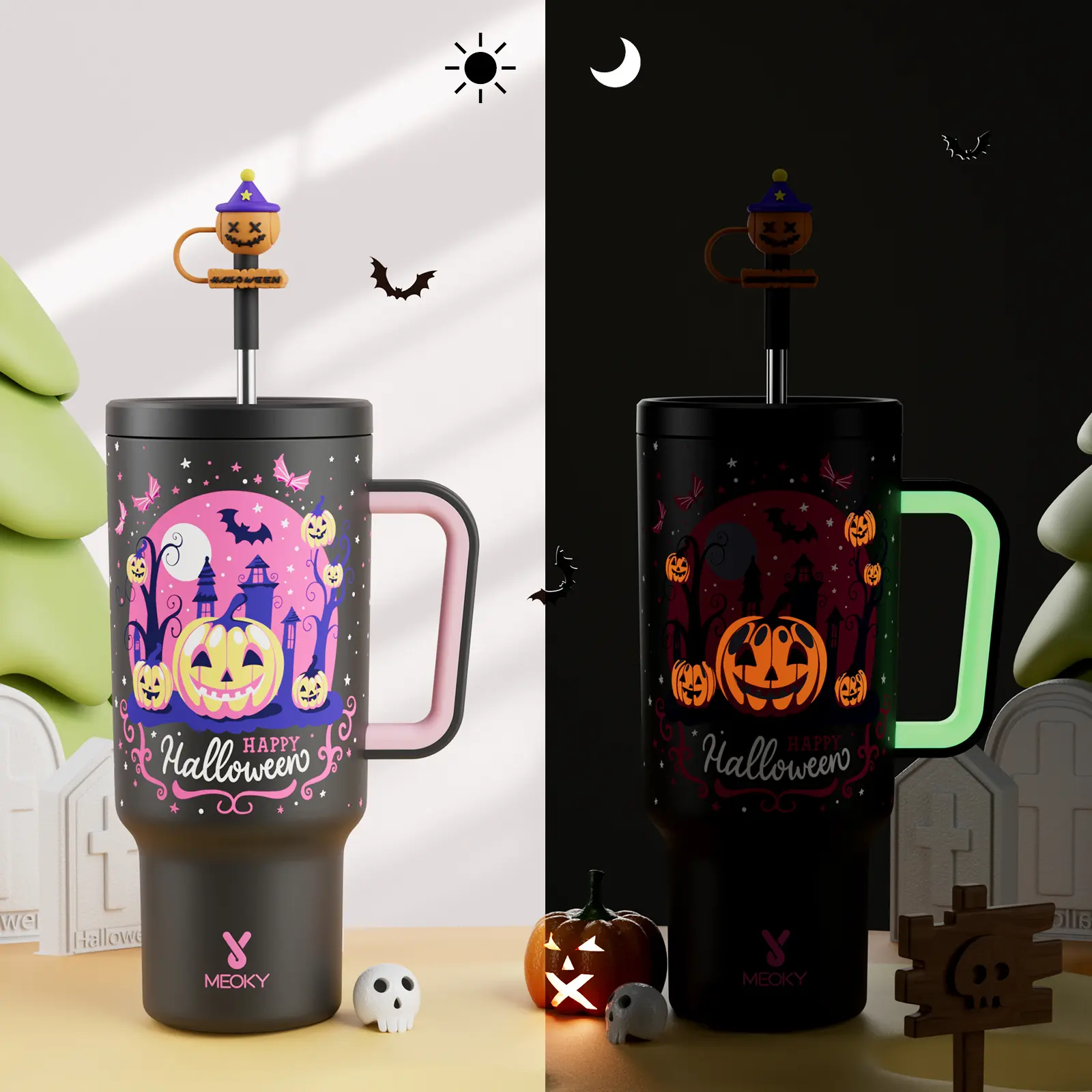 summerween[Halloween Carnival] MEOKY 40oz Reusable Stainless Steel Car Cup, Portable Leak-proof Water Cup, Keeps Cold for 24 Hours, Suitable for Outdoor Travel, Holiday Gift, Valentine's Day gift