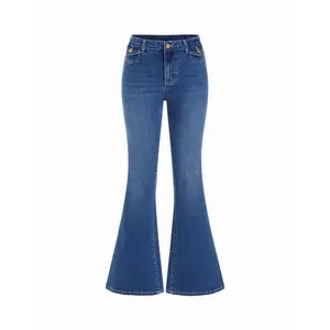 Cider Washed Denim High Rise Metal Detail Flared Trousers