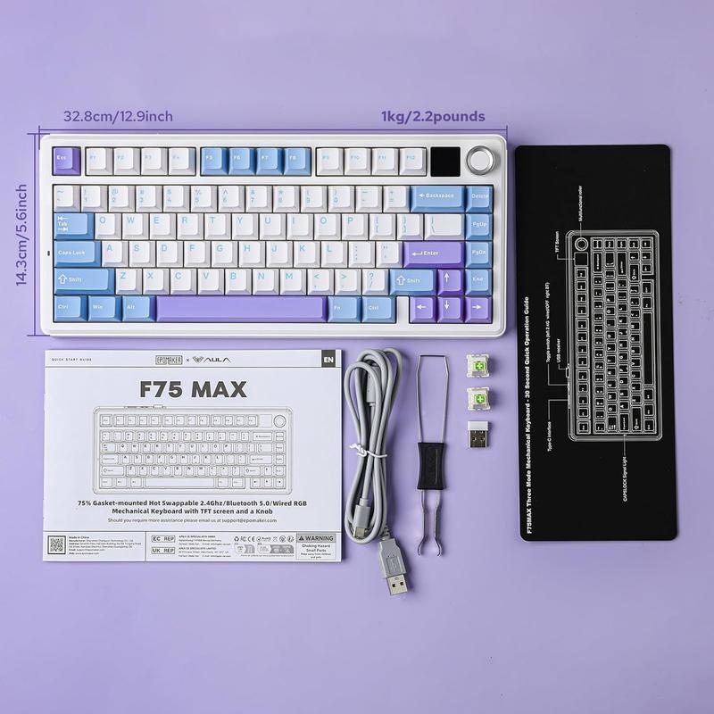 [2026]Aula F75 MAX Wireless Mechanical Keyboard with TFT Screen and Knob, Gasket Gaming Keyboard in 75% Layout, Hot Swappable, RGB Backlight, for PC/Mac/Linux