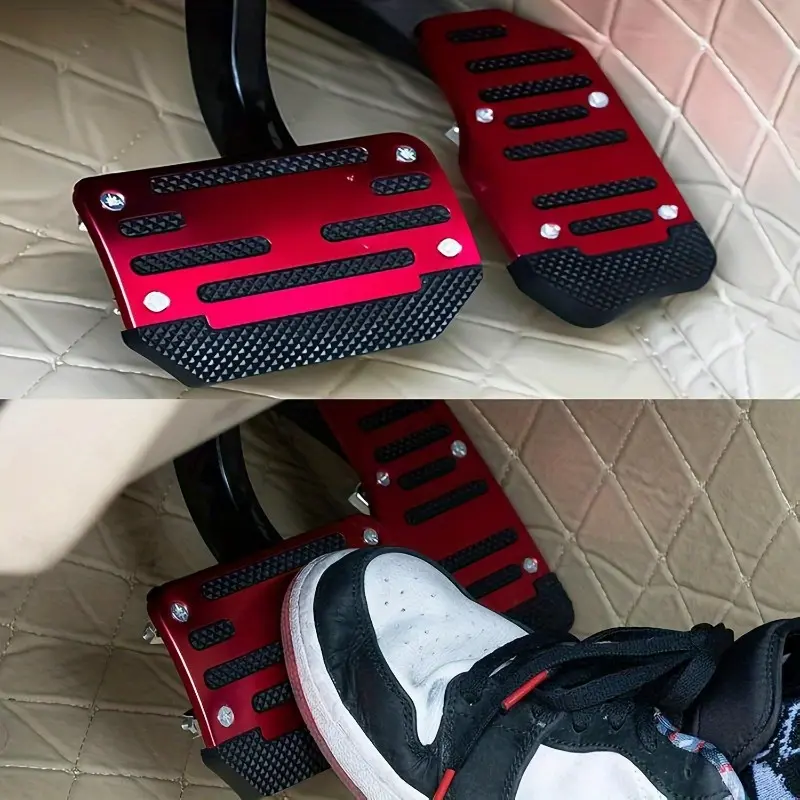 car bracket Two-piece anti-slip car pedal set - Red alloy brake, accelerator, and clutch pedal set - Suitable for cars, SUVs, ATVs - Automatic transmission replacement kit, anti-slip rubber foot pads, durable pedals | Ergonomic pedals | Dur