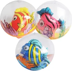 3D Fish Beach Balls for Kids, Set of 3, Clear Balls with Colorful Fish Inside, Inflatable Swimming Pool Toys and Aquatic Party Decorations, Underwater Party Supplies and Party Favors