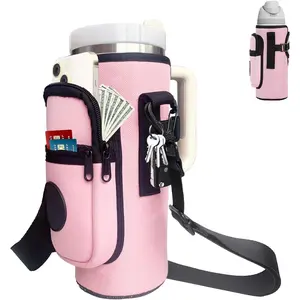 Universal Water Bottle Holder – Durable Oxford & Neoprene Hybrid Design Compatible with Stanley 30/40oz Handled & 64/87oz Straight Tumblers, Adjustable Strap for Gym, Travel, Outdoors