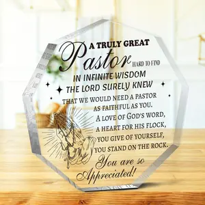 Pastor Appreciation Gift, 1 Count Nonagon Shaped Acrylic Ornament, Engraved Acrylic Ornament with Heartfelt Sayings for Men and Women