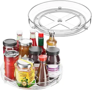 2 Pack Lazy Susan Turntable Organizer, 9.5 Inch Non-Skid Rotating Tray for Cabinet, Pantry, and Refrigerator Storage