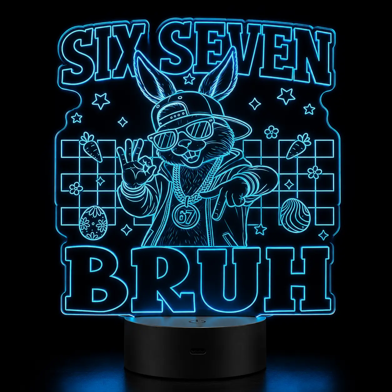 Hip-Hop Bunny Acrylic Nightlight with Sunglasses, Easter Elements, Neon Glow, Multiple Colors - Street-Themed Indoor Use Decor Lamp for Bedroom, Desk