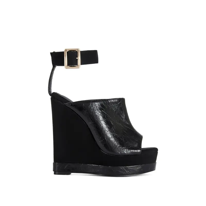 TANA-BLACK PLATFORM WEDGE SANDAL