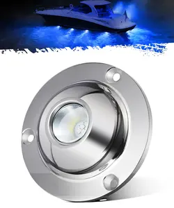 Partsam 1Pcs High-intensity Blue LED Underwater Light for Marine Boat Yacht Pontoons, Submersible Pool Lights, IP68 Waterproof, Stainess Steel Housing, Glass Lens, Surface Mount,10V-30V