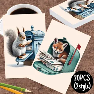 20pcs Watercolor Vintage Mailbox-Themed Postcard,Fox, Squirrel,two Style, unique Everyday Gift for Family & Friends, Congratulate, Birthday Thank You
