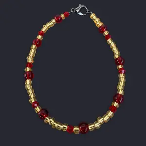 Gold & Red Glass Bead Anklet