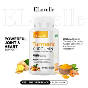 Elovelle Turmeric Curcumin Blend 2250mg - 100 Vegan Capsules with Organic Ginger & BioPerine for Heart & Joint Support Natural Healthcare Supplement