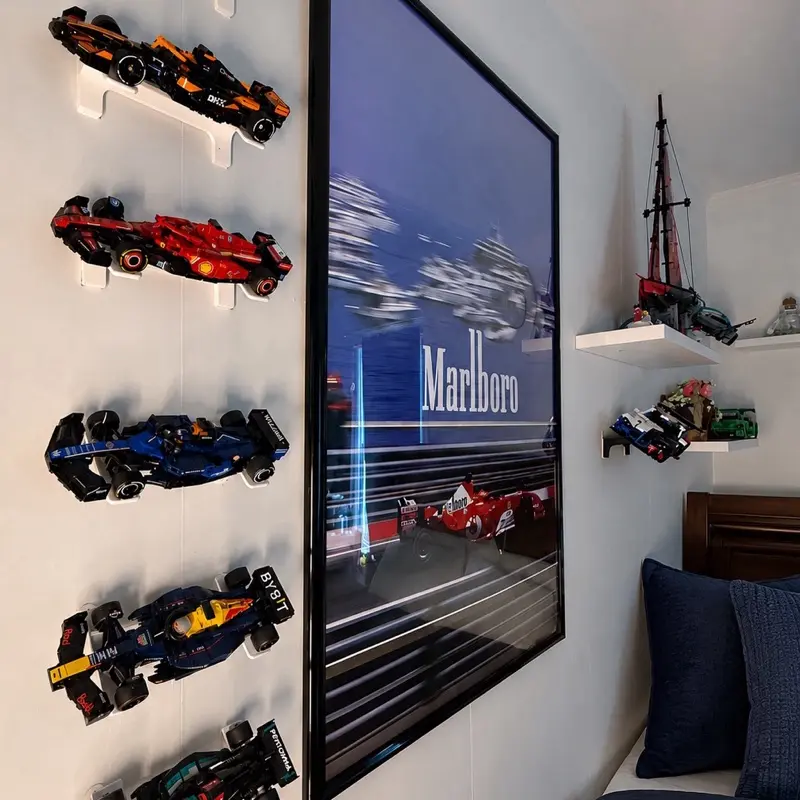 5 pack - Skeletonized Extended Speed Champions Wall Mount Display for Lego Speedchampions Easy Install No Screws No Tools Needed Low Profile Floating Display