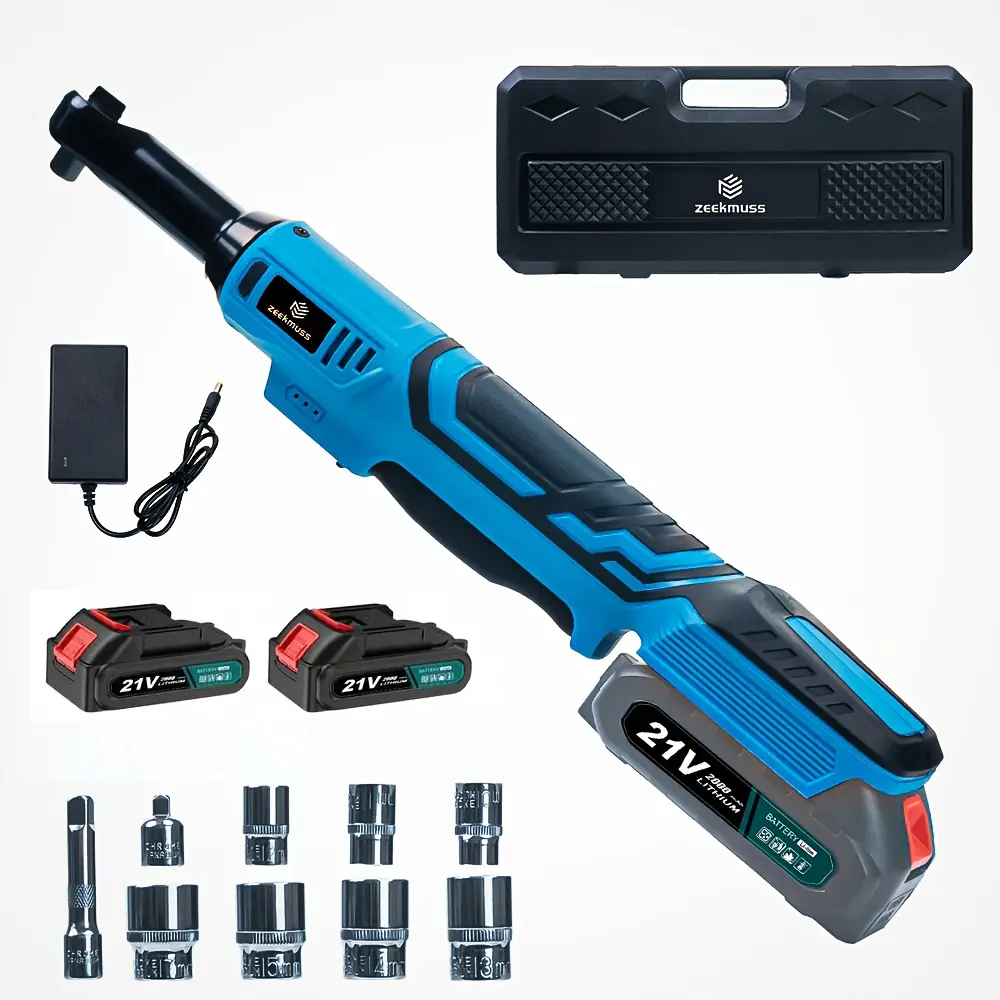 Zeekmus Cordless Ratchet Wrench Set - 3/8" Electric Power Ratchet Kit With 400RPM, LED Work Light, And 2*2.0Ah Batteries, Adapters And Extension Bars Variable Speed, With Case Tool Repair