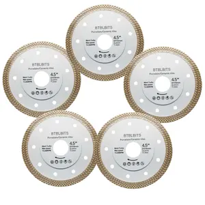 5PCS Super Ultra Thin Diamond Saw Blade 4-1/2-Inch Turbo Mesh Cutting Disc For Porcelain, Ceramic Tile, Granite, Marble, Cement Backer Board, Stone, Brick Dia 4.5" (115mm) Tiles Cutting Disc Wheel Circular Saw Blade angle grinder tool cutoff turboblades