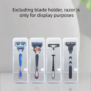Travel Shaving Razor Storage Box, Transparent Plastic Manual Beard Trimmer Organizer, Compact Portable Grooming Container, Shaving Accessories