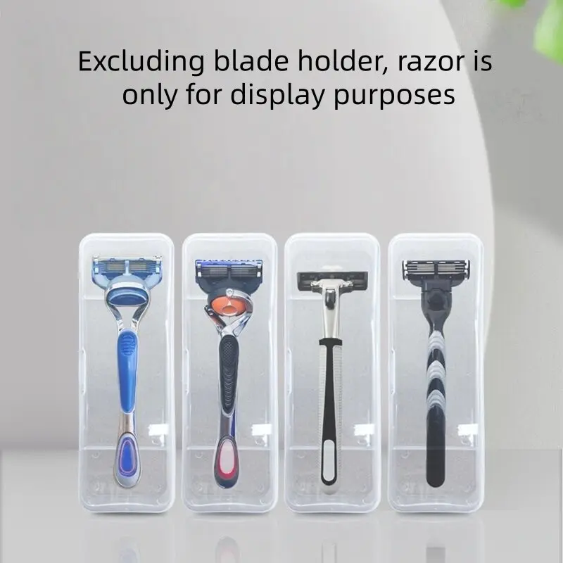 Travel Shaving Razor Storage Box, Transparent Plastic Manual Beard Trimmer Organizer, Compact Portable Grooming Container, Shaving Accessories