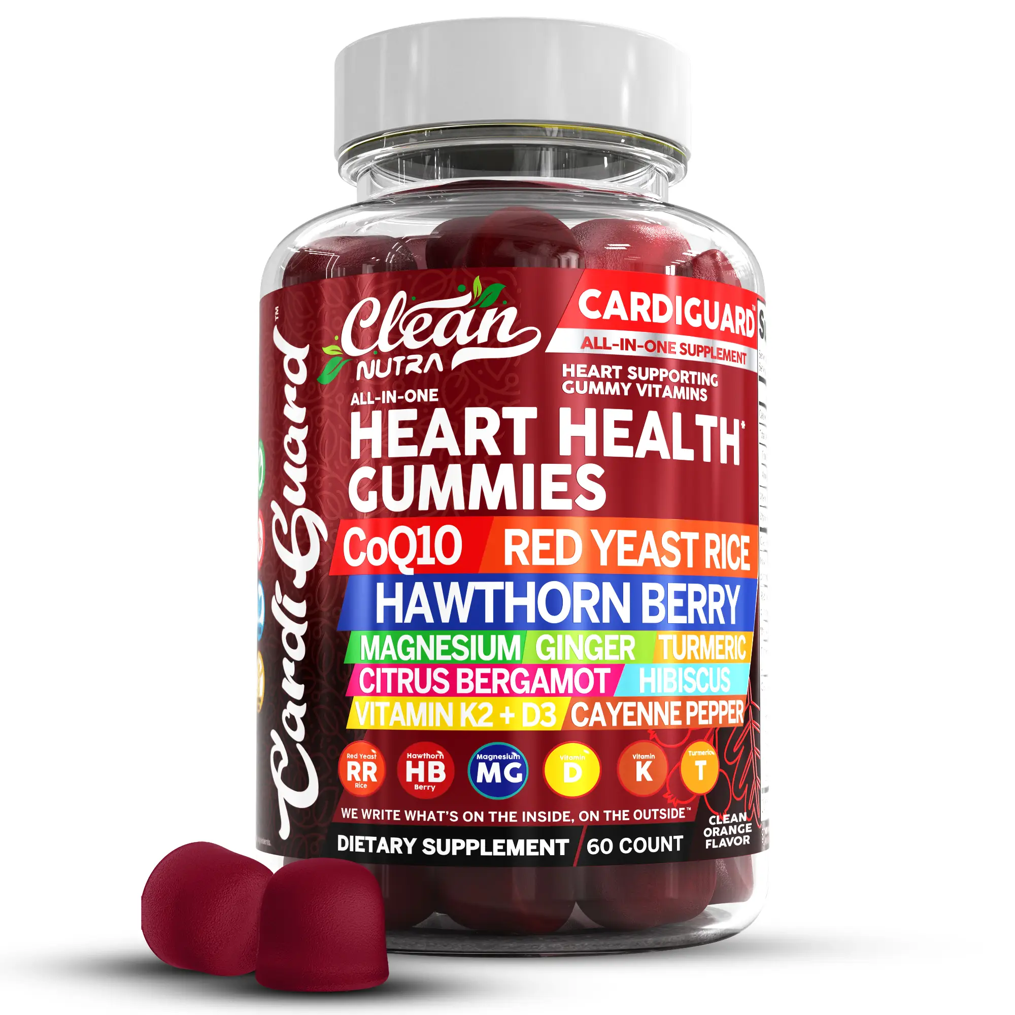 Clean Nutra CardiGuard Gummies - Heart Health Supplement with Red Yeast Rice & Hawthorn Berry - Vegan, Gluten-Free, 60 Count