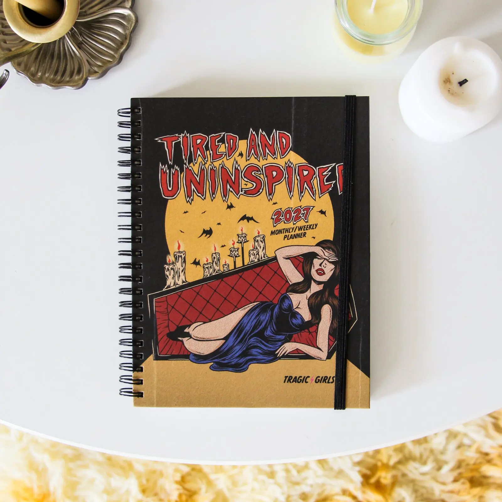 Katie Mansfield 2027 Monthly-Weeks Planner Calendar, Horror Comic-Themed Gothic Art Design, 12-Month Grid Office Personal Organiser