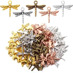 100pcs Dragonfly Charm Pendants Alloy Insects Charms Dragonfly Bead Charms for DIY Earrings Necklace Bracelet Jewelry Findings Making Accessory and Crafting,5 Colors