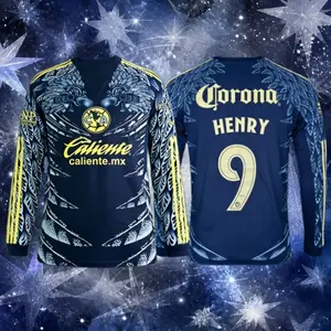 9# Henry Martin 25 26 Mexico Club America Away Blue Long Sleeve Soccer Jersey Fans Version Breathable LIGA MX