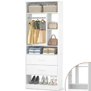 24 Inches Closet System with 2 Wood Drawers, 2FT Small Closet Organizer System with 6 Shelves, Walk-in Closet Systems for Small Closets, Built-In Garment Rack (24"L x 15"W x 80"H)