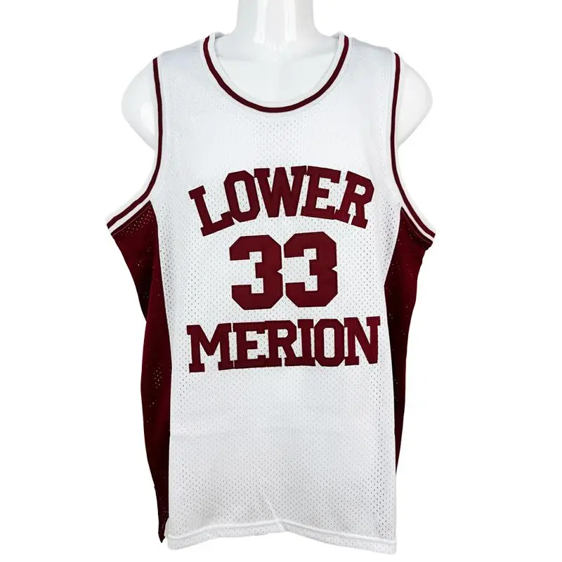 Men's Customized #33 Bryant Lower Merion High School 2025 Jersey - Sewn Embroidery, Retro Red-White Mesh, Breathable Sleeveless Cotton Training Suit, Summer Outdoor Sportswear, S-XXL Sizes, Mixed Wholesale, Cold/Hand Wash Only, Customized Jersey