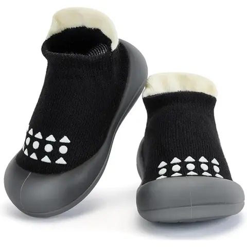 SAMGU Non-Slip Cotton Fabric Baby Sock Shoes, Soft Soled Kids Shoes for 0–3 Years (6–36 Months) Boys Girls, Breathable Lightweight Durable Walking Slippers (Brown, Black, Pink, Grey)