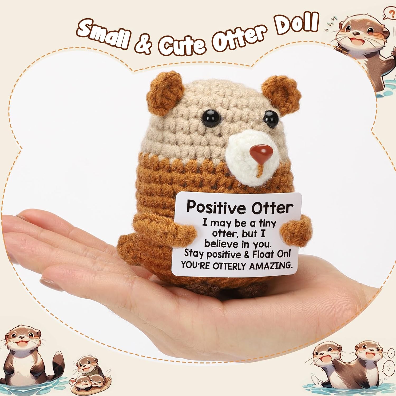 Handmade Emotional Support Otter Positive Crochet Otter Crochet Otter Positive Gifts - Emotional Inspirational Support Motivational Small Otter Pickle Potato Valentines Day Easter Birthday Gifts for Women Men Son Daughter Teen Friend