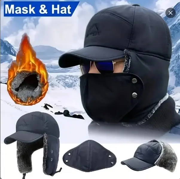 Winter Essentials Warm Hat 3 in 1 Thermal Fur Lined Trapper Hat with Ear Flap Full Face Warmer Cover for Men Ideal for Winter Activities neck warmth windproof winter hat