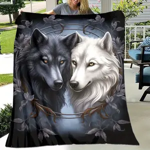 Ultra-Soft Micro Fleece Throw Blanket - Cozy Black & White Wolf Design, Perfect for Sofa, Bed, Camping & Travel | Versatile All-Season Gift Blanket, 100% Polyester, Warm & Plush | Ideal for Home Decor and Holiday Gifting