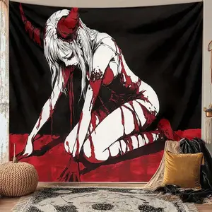 Gothic Tapestry Banner - Blood Red Demon Pattern, 100%25 Polyester Fiber for Living Room, Bedroom or Dormitory Decoration Wall Hanging, Hand-sewn Edges, Wrinkle-resistant, Indoor and Outdoor Use, Gothic Home Decor for Summerbedroom decor, Tapestries, Wall