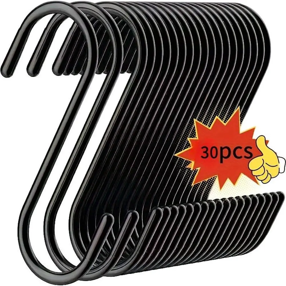 30 Metal S Hooks, Easy Install Wall Hooks for Garden, Garage Wall Hooks, Non-Slip Metal Hooks for Hanging Items, Durable and Long-Lasting, Garage Storage Hooks, Wall Mount Hook