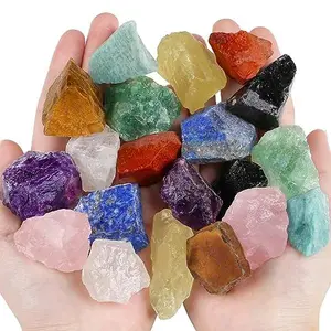 QINJIEJIE Assorted Raw Crystals 10 Colors Healing Crystal Rocks Stones 1" Bulk Large Gemstones for Tumbling, Cabbing, Fountain Rocks, Decoration, Polishing, Handmade, Wicca Reiki Rough Quartz