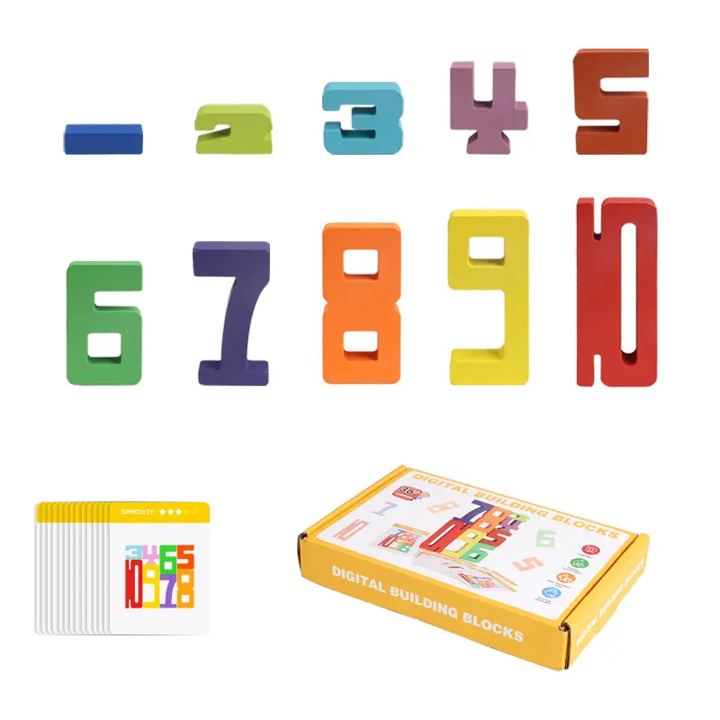 Montessori Wooden Number Stacking Toy - 10-Piece Safe BPA-Free STEM Learning Blocks with Primary Color Flash Cards for 3-Year-Old Toddlers, Engaging Toddler Learning Activities, Birthday Gifts