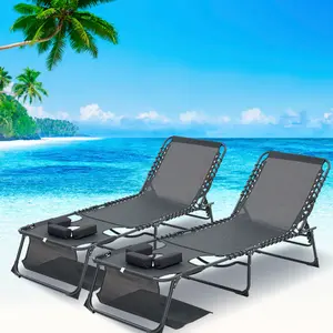 Face Down Chaise Lounge Chair 5-Position Adjustable Sunbathing, Foldable Tanning Chair with Face& Arm Holes, Outdoor Recliner Chair for Pool, Beach, Patio, Lawn (Black, 2 Pcs)