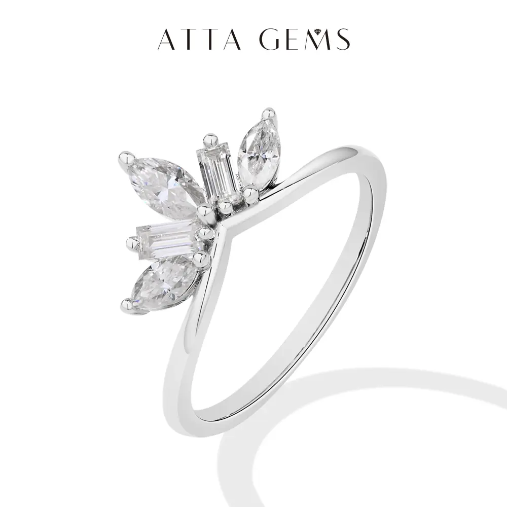 ATTAGEMS Irregular Lab-Created Moissanite Ring, Unique Ring Design, Casual Wear Fine Jewelry, New Gift for Women (R296), Casual Wear Ring