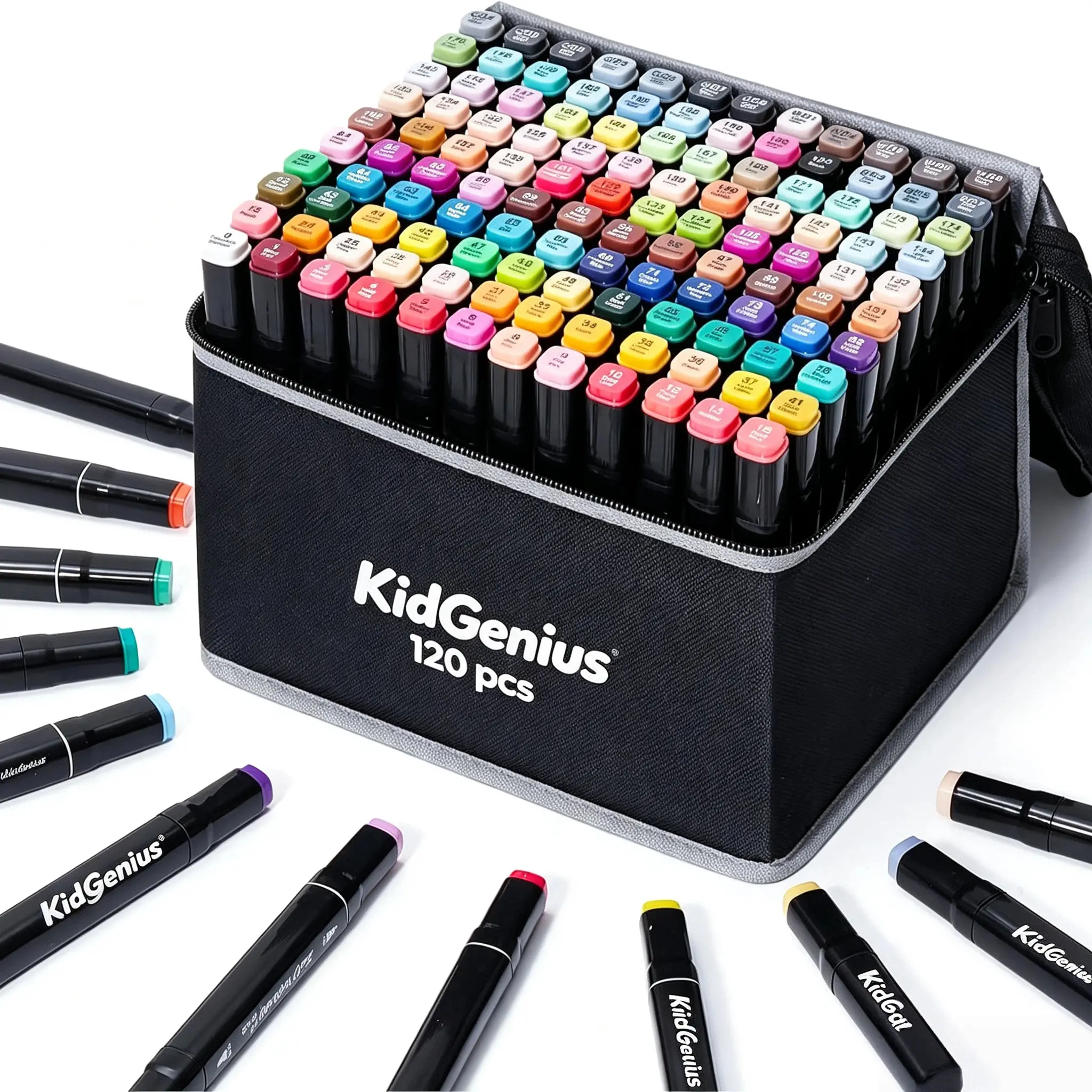 KIDGENIUS 262/162/120 Pcs Dual Tip Alcohol Colored Markers Drawing Kit - Double Headed, Dual Ended, Permanent for Anime Coloring & Illustrations, Premium Art Supplies, Ideal Back-to-School Gifts for Kids
