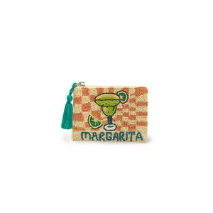 America & Beyond Margarita Beaded Coin Pouch – Handcrafted Cocktail Zip Wallet with Tassel, Tropical Travel Card Holder & Mini Cosmetic Bag, 5" x 3.5"
