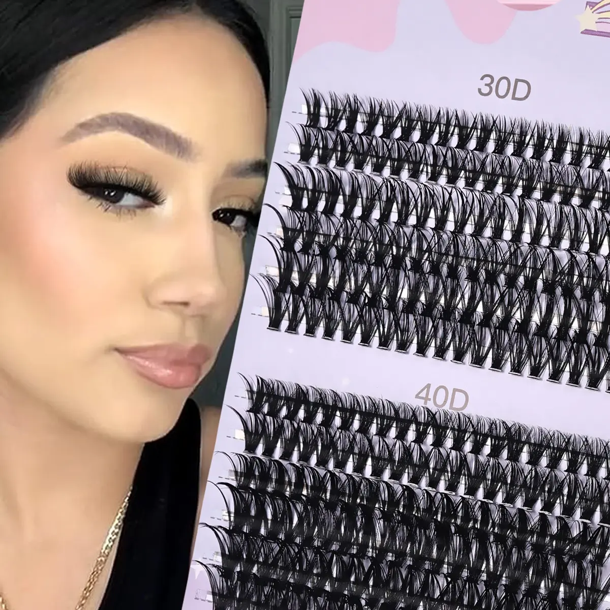 12 Rows 3D Russian Cluster Lashes, 30/40D Natural Thick Fake Eyelashes 12-16mm, Easy Strip Lash Extensions Cosmetic