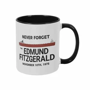 Never Forget Edmund Fitzgerald Ship Memorial Mug 11oz Vintage Great Lakes Freighter Print Design Nautical Tribute Gift Durable Ceramic Ideal for Office Home Café Ocean Lover Gift Maritime History Enthusiasts Coffee or Tea Time Use summerwins