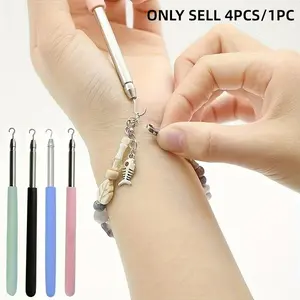 4 Counts Set Stainless Steel Jewelry Clasp Tool, Easy Wear and Remove Bracelet Necklace Hook, Wrist Fixing Accessory, Bracelet Making