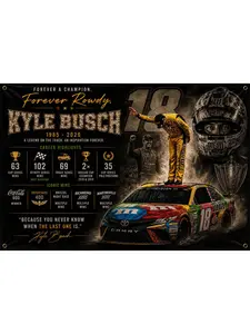 Kyle Busch Forever Rowdy Memorial Flag 3x5, NASCAR Legend Tribute Banner, Vintage Racing Fan Wall Decor, Kyle Busch 18 Racing Flag, Memorial Garage Flag for NASCAR Fans, Retro Motorsport Tribute Banner, Racing Legend Collector Flag