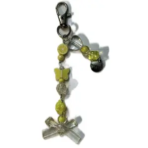 Yellow Dreamer Keychain with Lemon Beads and Butterfly Charm for Stylish Accessory