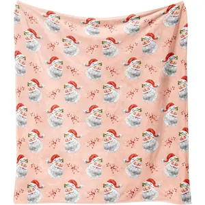 1pc Men's and women's blankets, pink winter Santa Claus bow and candy cane pattern blanket, soft and warm flannel blanket, suitable for living room sofa bed cover.