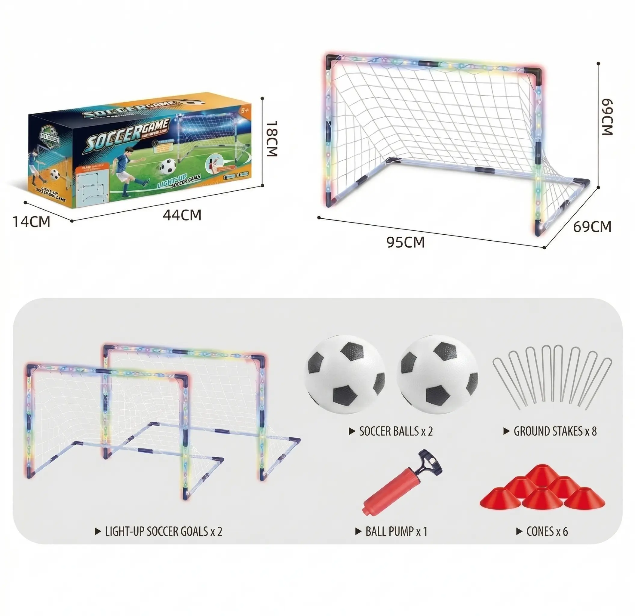 Glow-in-the-Dark Kids Soccer Goals (2-Pack) – Complete Night Training Set with 2 Balls, Pump, Cones, Soccer Ball Toddler | Backyard Sport Gift for Boys & Girls