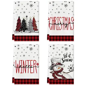 2/4pcs Christmas towels, black and red buffalo checkered snowman Christmas tree kitchen towels, dishwashing towels, Multipurpose reusable towels, 15.7x23.6-inch Christmas decorative hand towels, multifunctional towels