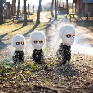 Creepy Doll Head Halloween Light Up Yard Stakes - 3 Pc.