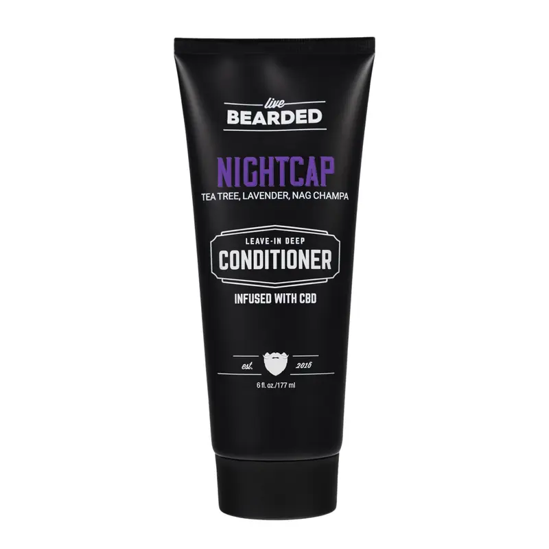 Live Bearded Nightcap Leave-In Conditioner - Tea Tree, Lavender, and Nag Champa Deep Hydration Cream for Men - 8 oz