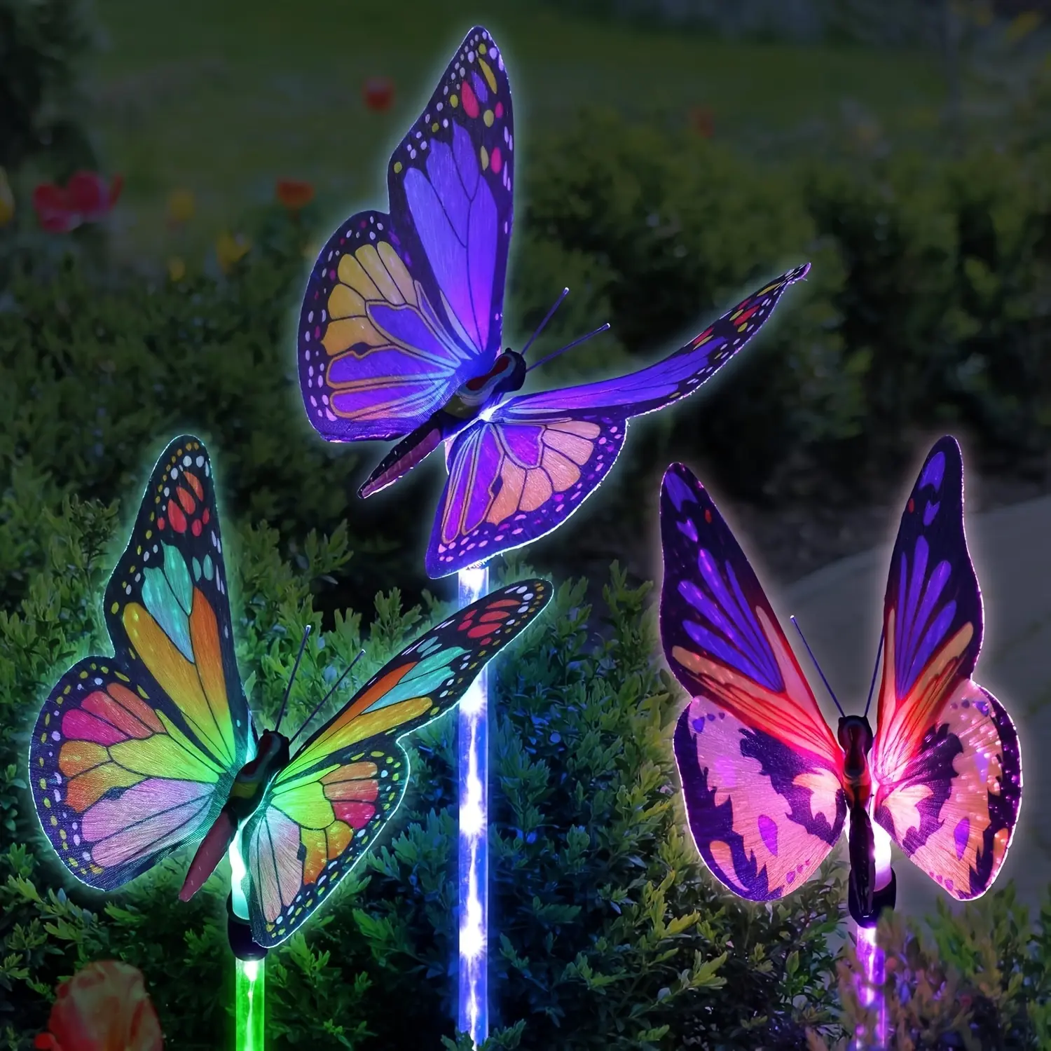 Color Changing Solar-Powered Butterfly Decorative LED Ambient Glow Stake Lights - Waterproof, 3 Pcs/6 Pcs, Outdoor Garden Supplies for Patio Yard Pathway Festive Decorations