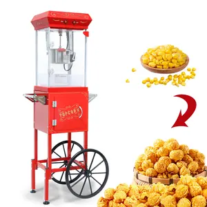 Popcorn Machine with Cart,with Wheels & 6 Oz Pot Popcorn maker Equipped with Popcorn Scoops & Tools, Mobile Cart with Lockers for Commercial Home Movie Theater Vintage Style (Red)